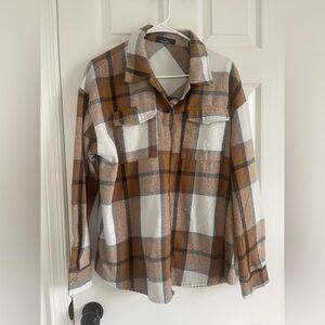 Plaid Button-Up Shirt in Brown and White